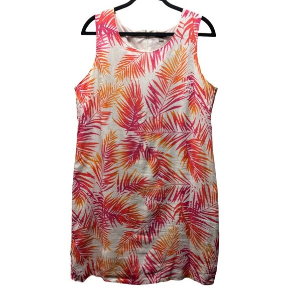 J.Jill Womens Sleeveless Tropical Print Dress Size 14 Pink & Orange Linen - Picture 2 of 7